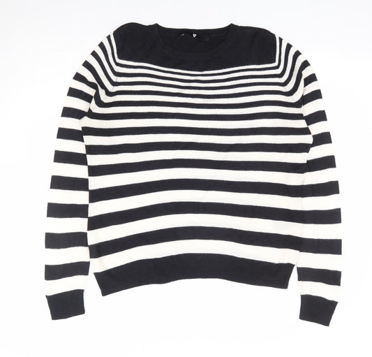 V by Very Womens Black Round Neck Striped Acrylic Pullover Jumper Size 14