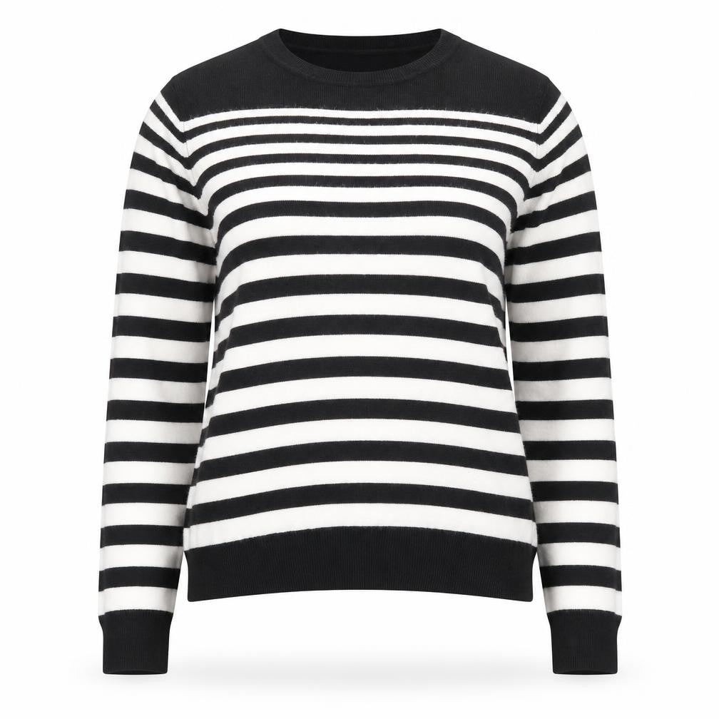 V by Very Womens Black Round Neck Striped Acrylic Pullover Jumper Size 14