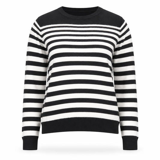 V by Very Womens Black Round Neck Striped Acrylic Pullover Jumper Size 14