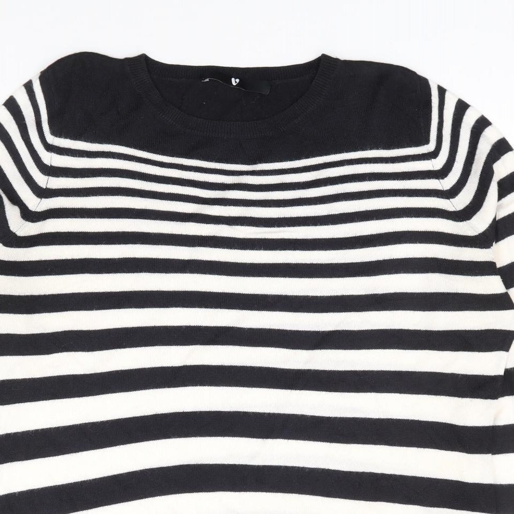 V by Very Womens Black Round Neck Striped Acrylic Pullover Jumper Size 14