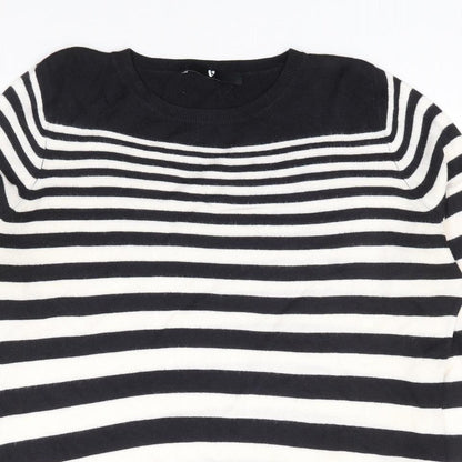 V by Very Womens Black Round Neck Striped Acrylic Pullover Jumper Size 14