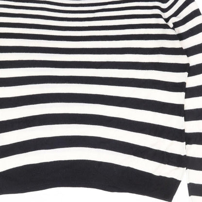 V by Very Womens Black Round Neck Striped Acrylic Pullover Jumper Size 14
