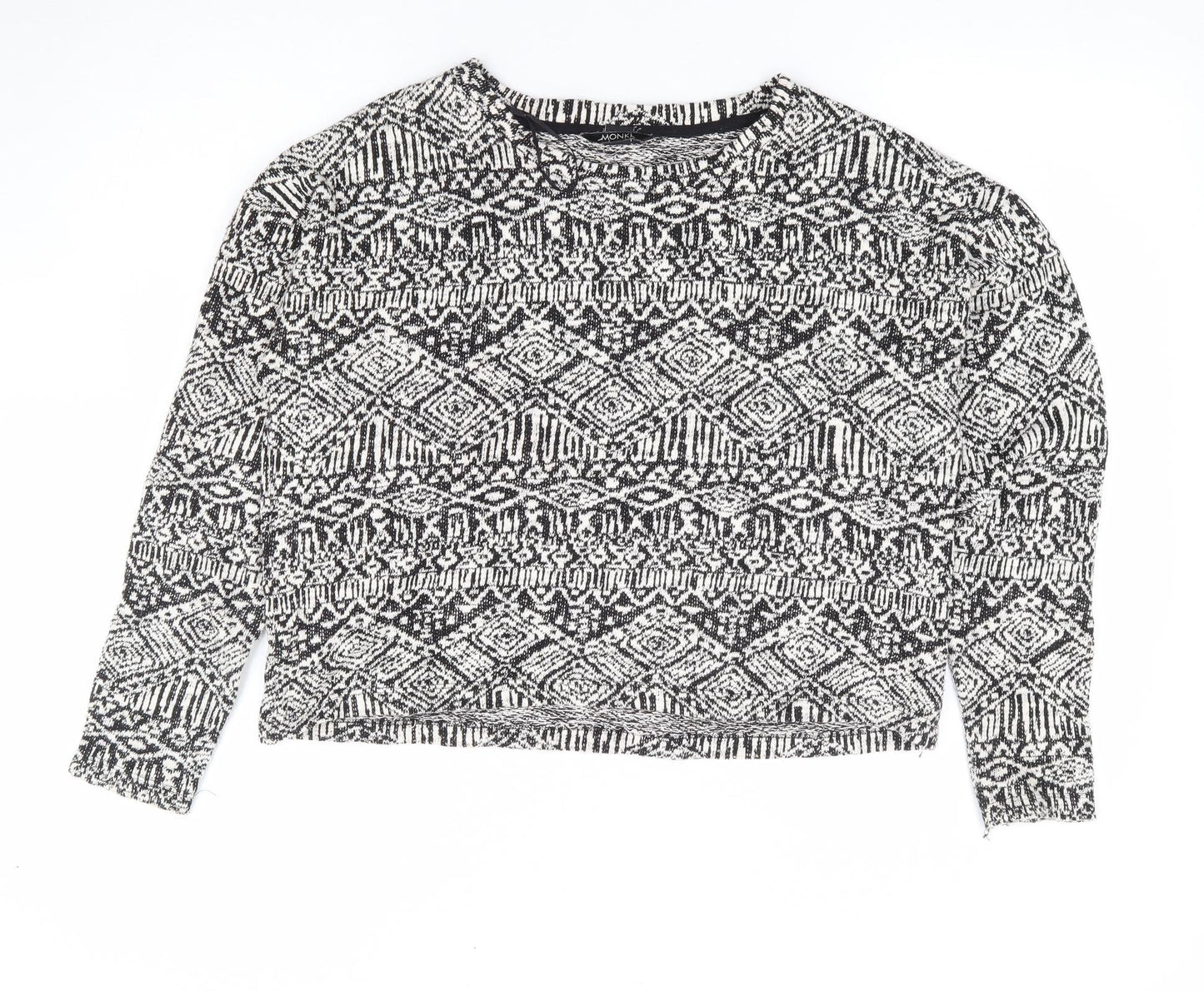 Monki Womens Black Geometric Cotton Jersey T-Shirt Size M Round Neck