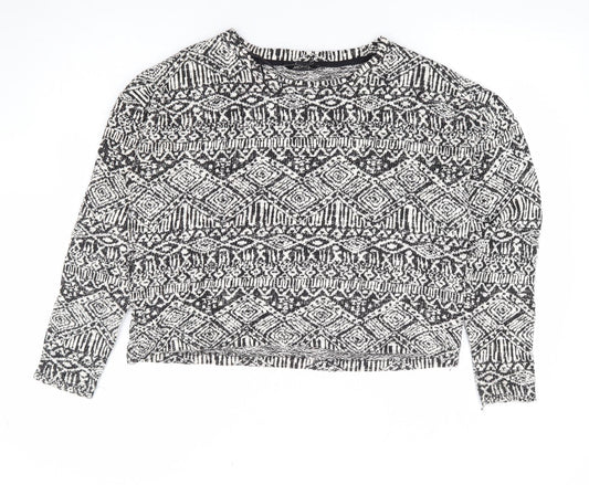 Monki Womens Black Geometric Cotton Jersey T-Shirt Size M Round Neck