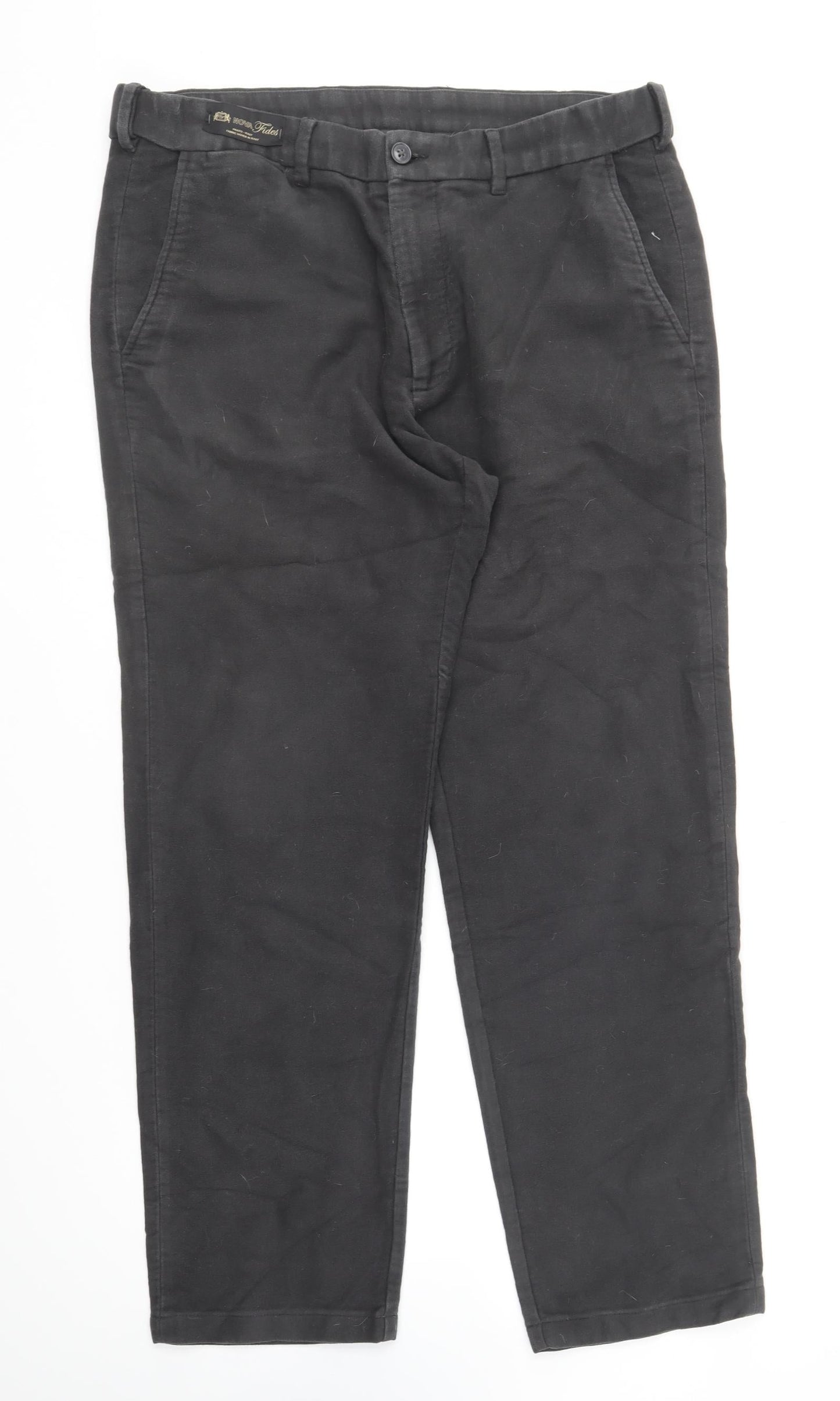 Marks and Spencer Womens Grey Cotton Chino Trousers Size 36 in L31 in Regular Button