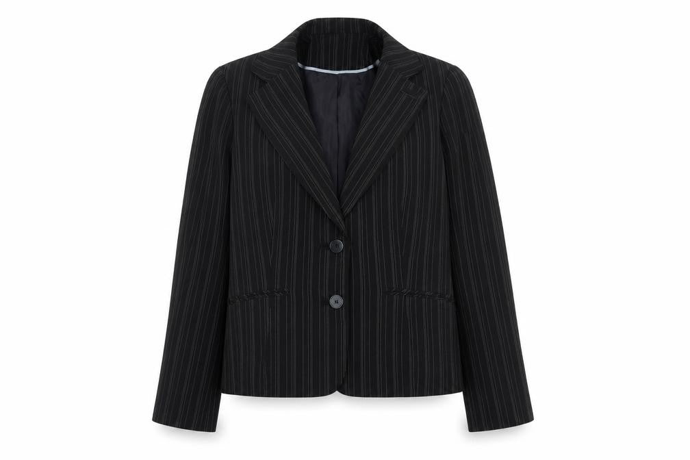 Select Womens Black Striped Polyester Jacket Blazer Size 16