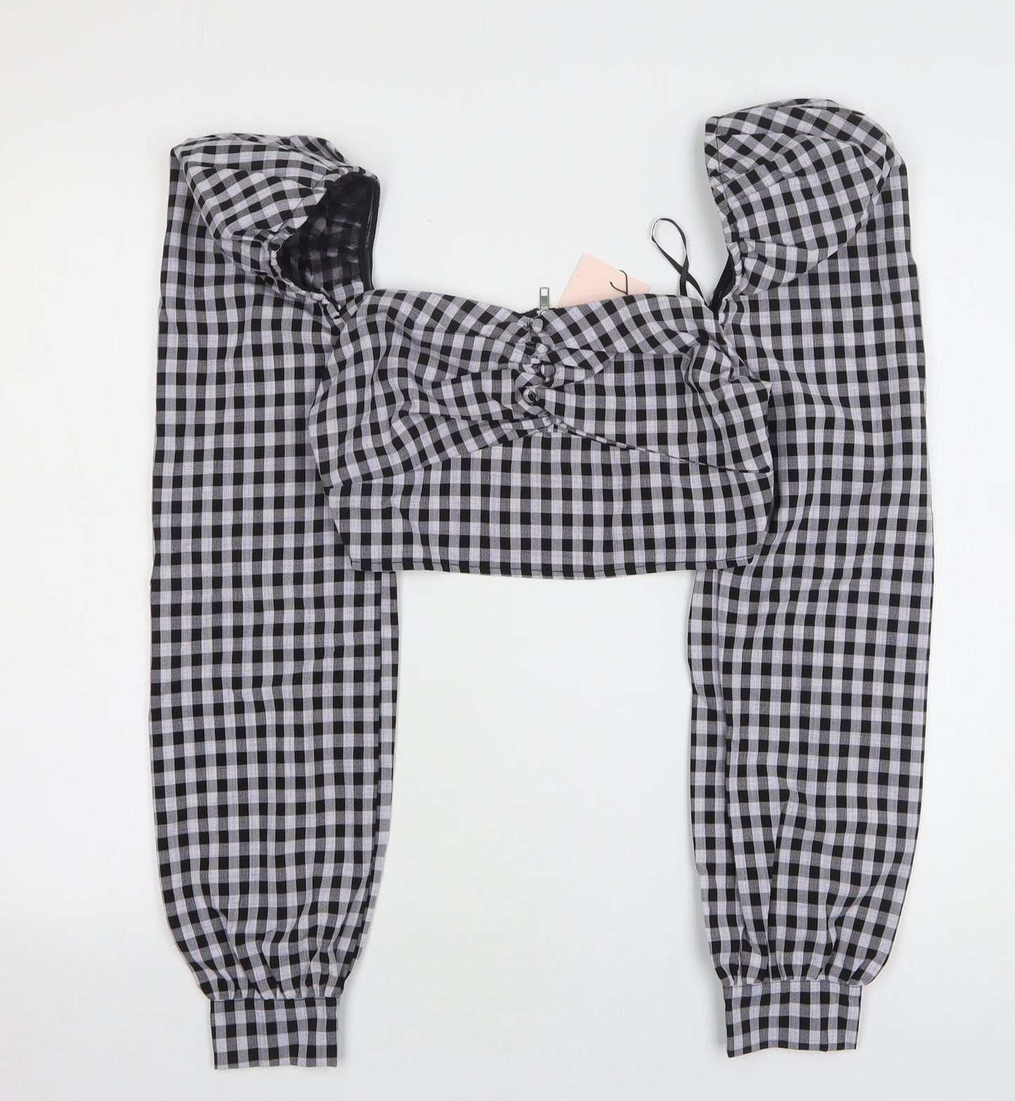 Missguided Womens Purple Check Polyester Cropped Blouse Size 4 Sweetheart