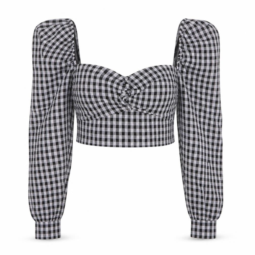 Missguided Womens Purple Check Polyester Cropped Blouse Size 4 Sweetheart