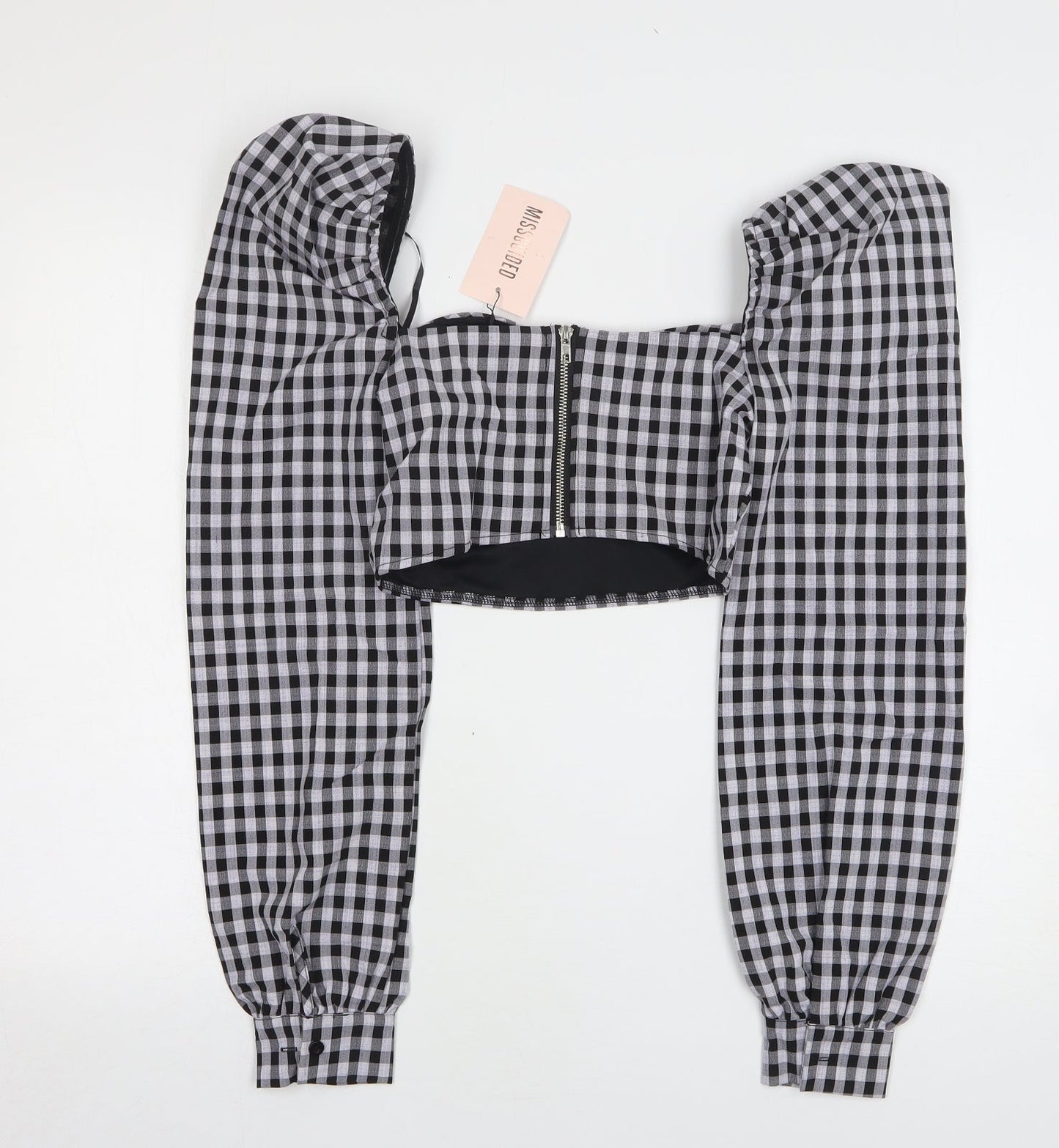 Missguided Womens Purple Check Polyester Cropped Blouse Size 4 Sweetheart