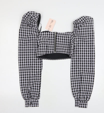 Missguided Womens Purple Check Polyester Cropped Blouse Size 4 Sweetheart