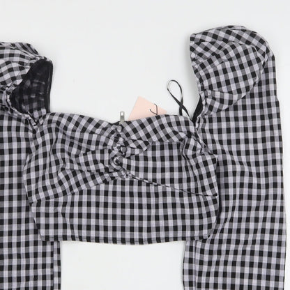 Missguided Womens Purple Check Polyester Cropped Blouse Size 4 Sweetheart
