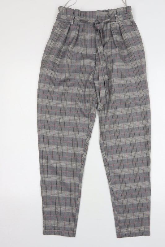 Lexie & Lola Womens Grey Plaid Polyester Trousers Size 8 L28 in Regular Zip