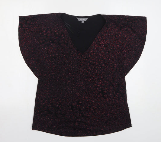 Principles Womens Purple Animal Print Nylon Basic Blouse Size 12 V-Neck