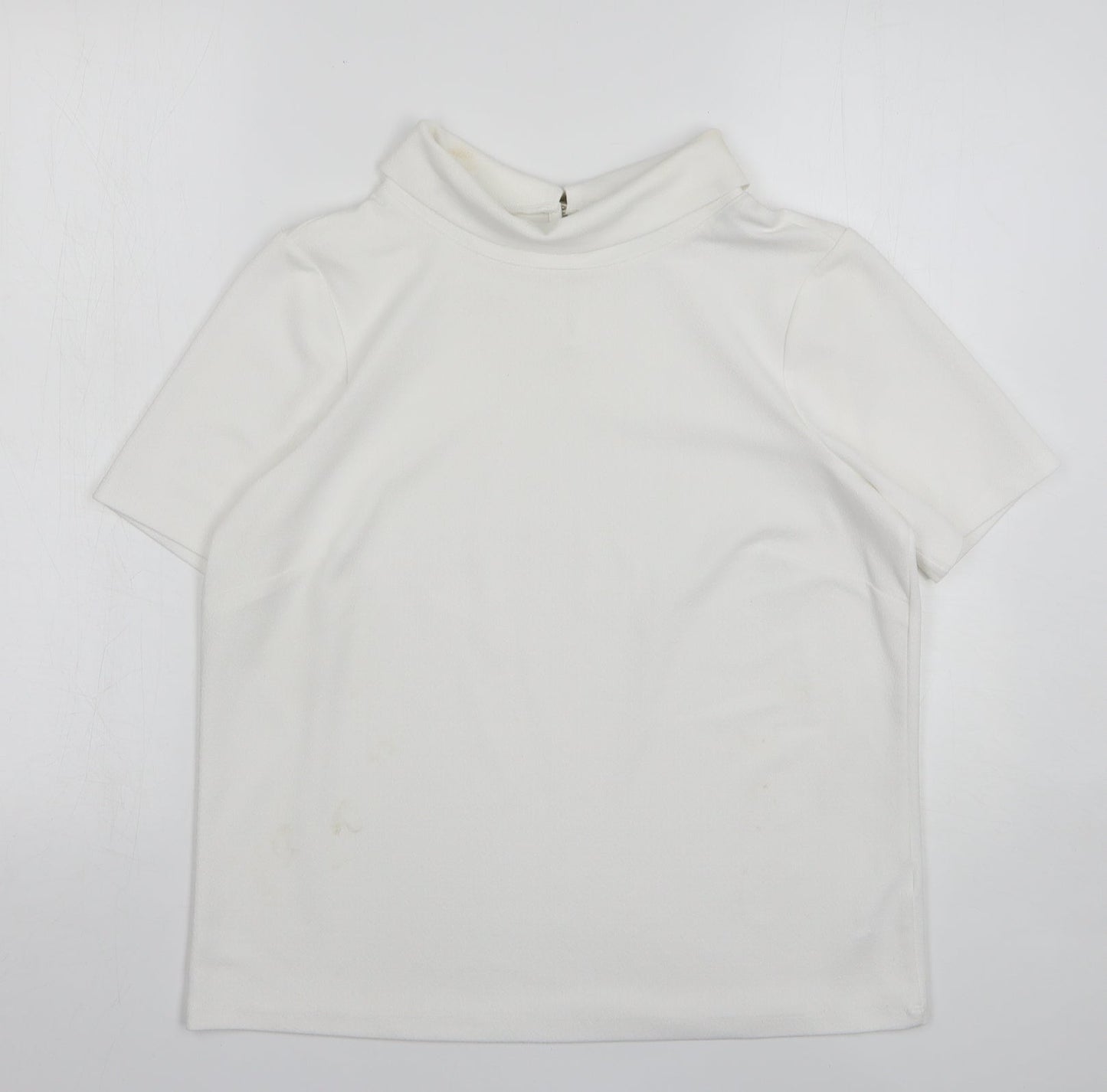 M&Co Womens White Polyester Basic Blouse Size 12 Roll Neck
