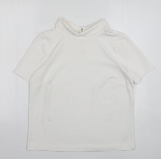 M&Co Womens White Polyester Basic Blouse Size 12 Roll Neck
