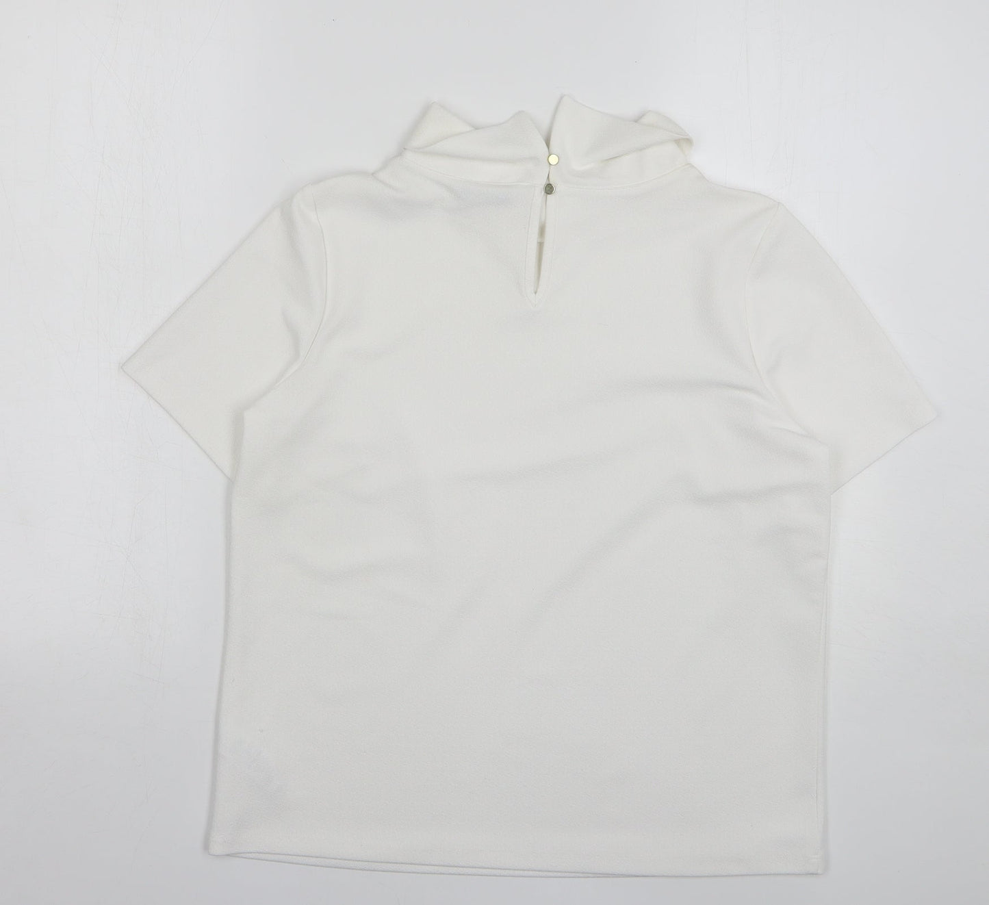 M&Co Womens White Polyester Basic Blouse Size 12 Roll Neck