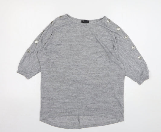 New Look Womens Grey Round Neck Polyester Pullover Jumper Size M