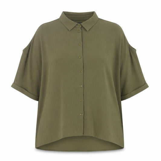 New Look Womens Green Polyester Basic Button-Up Size 10 Collared - Cold Shoulder