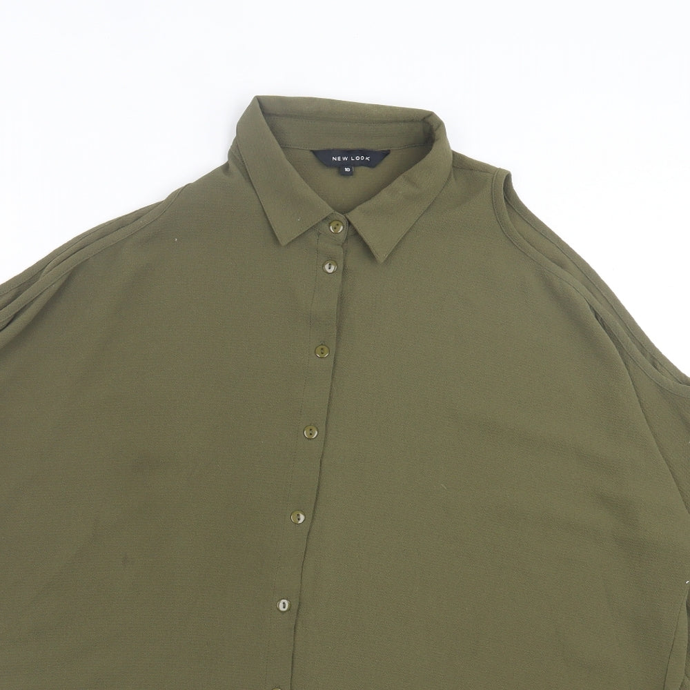 New Look Womens Green Polyester Basic Button-Up Size 10 Collared - Cold Shoulder