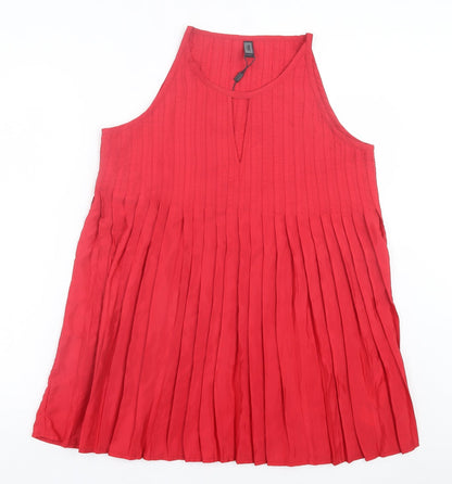 Only Womens Red Polyester A-Line Size L Round Neck Pullover - Keyhole Neck