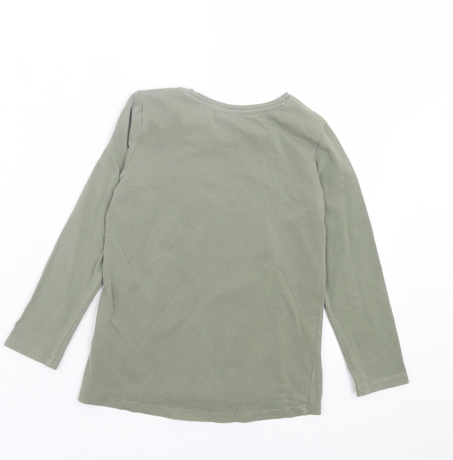 H&M Girls Green Cotton Basic Casual Size 4-5 Years Crew Neck Pullover - Rabbit