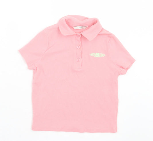 George Girls Pink Cotton Basic Polo Size 7-8 Years Collared Button - Ribbed