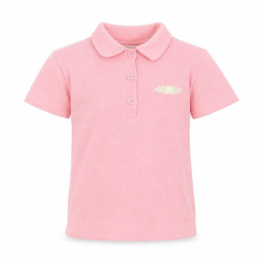 George Girls Pink Cotton Basic Polo Size 7-8 Years Collared Button - Ribbed