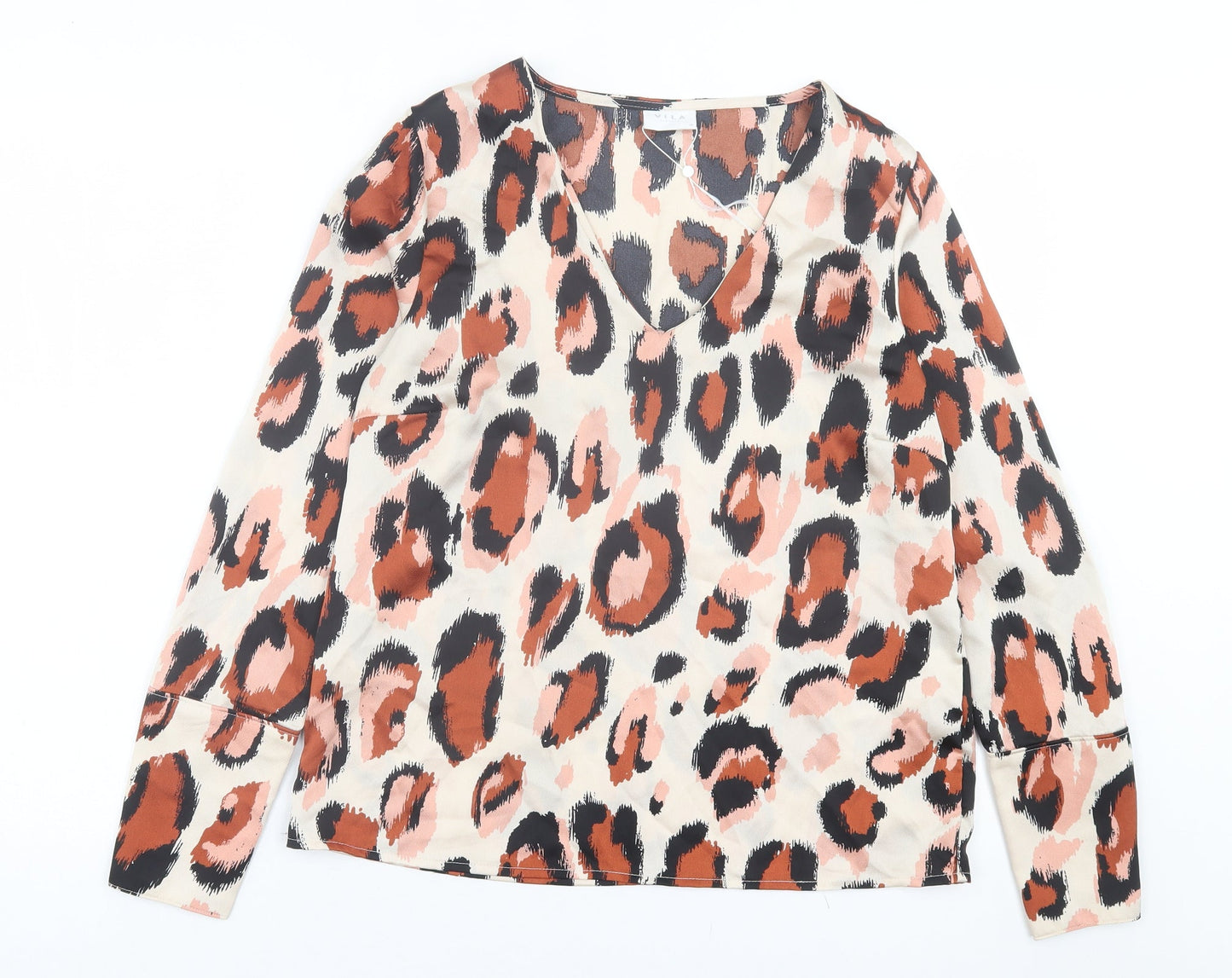 VILA Womens Multicoloured Animal Print Polyester Basic Blouse Size 10 V-Neck