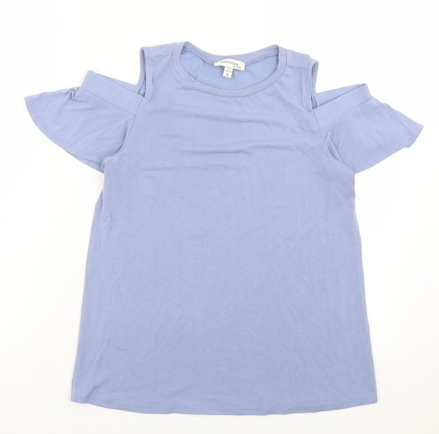 Monteau Womens Blue Modal Basic T-Shirt Size S Crew Neck - Cold Shoulder