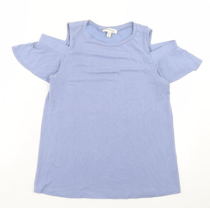 Monteau Womens Blue Modal Basic T-Shirt Size S Crew Neck - Cold Shoulder