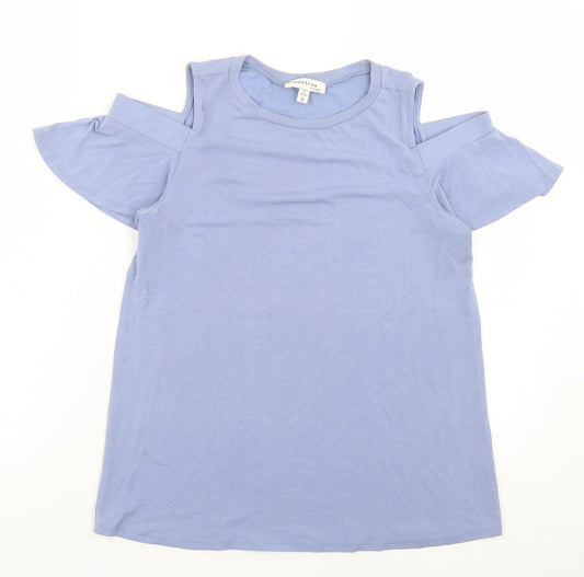 Monteau Womens Blue Modal Basic T-Shirt Size S Crew Neck - Cold Shoulder