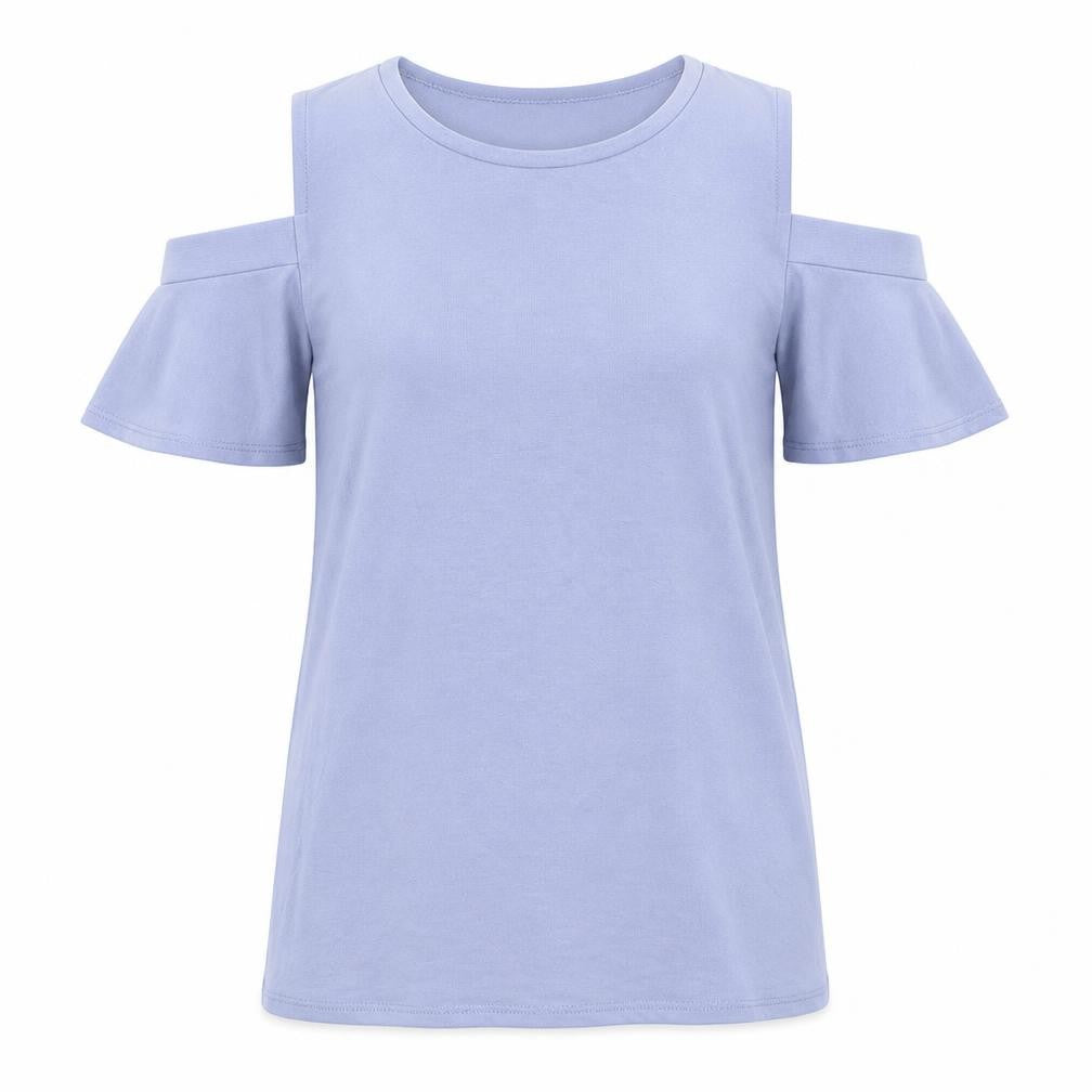 Monteau Womens Blue Modal Basic T-Shirt Size S Crew Neck - Cold Shoulder