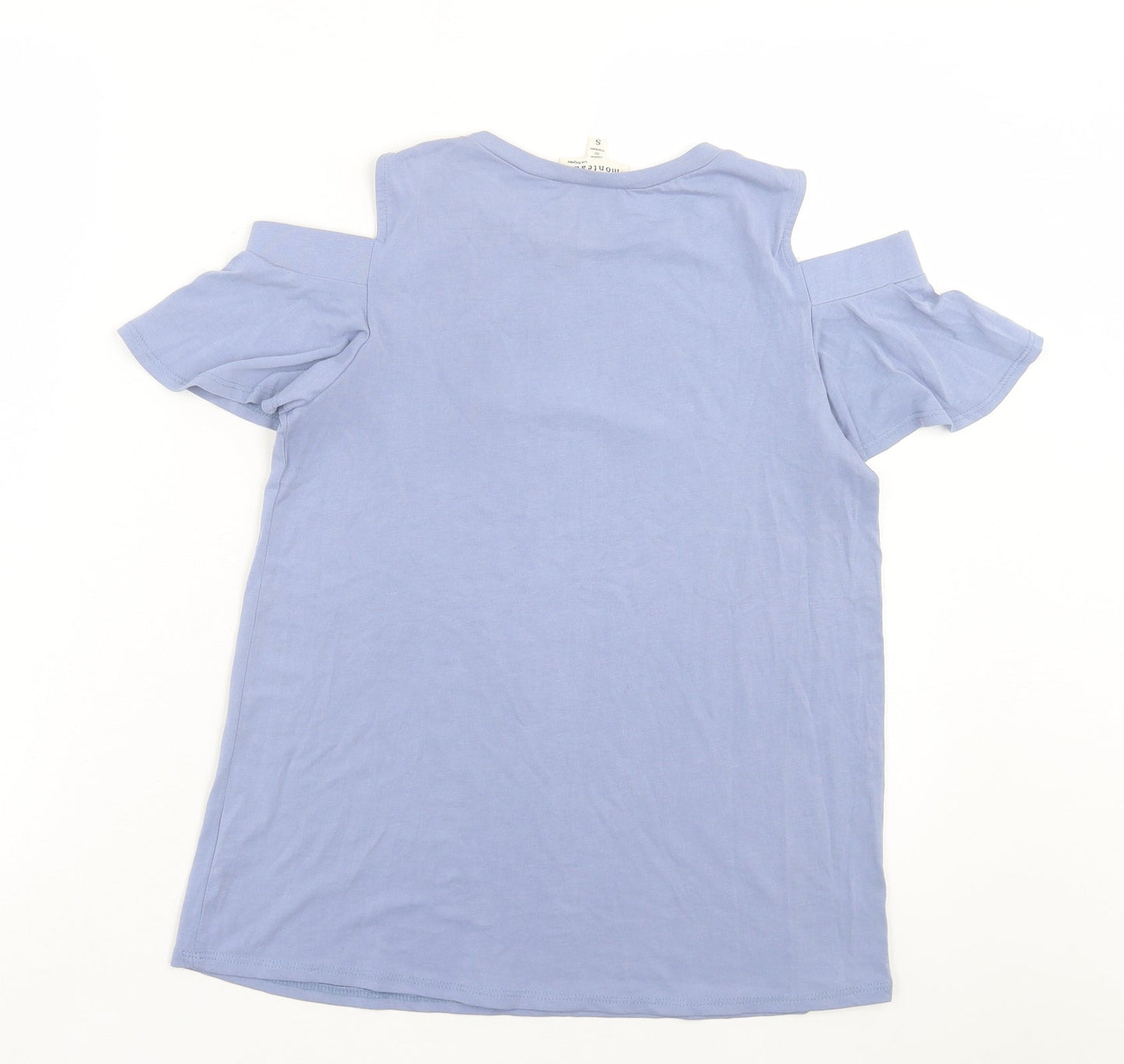 Monteau Womens Blue Modal Basic T-Shirt Size S Crew Neck - Cold Shoulder