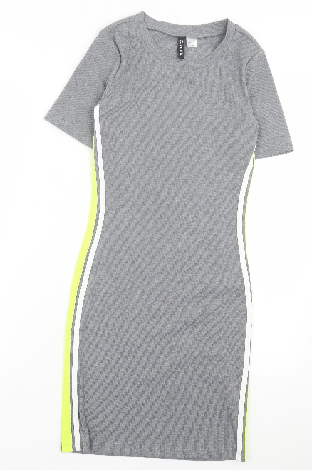 H&M Womens Grey Striped Polyester Bodycon Size S Crew Neck Pullover