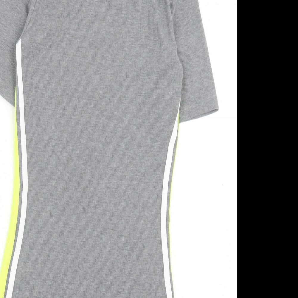 H&M Womens Grey Striped Polyester Bodycon Size S Crew Neck Pullover