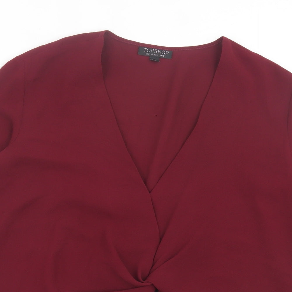 Topshop Womens Purple Polyester Basic Blouse Size 8 V-Neck - Twist Front