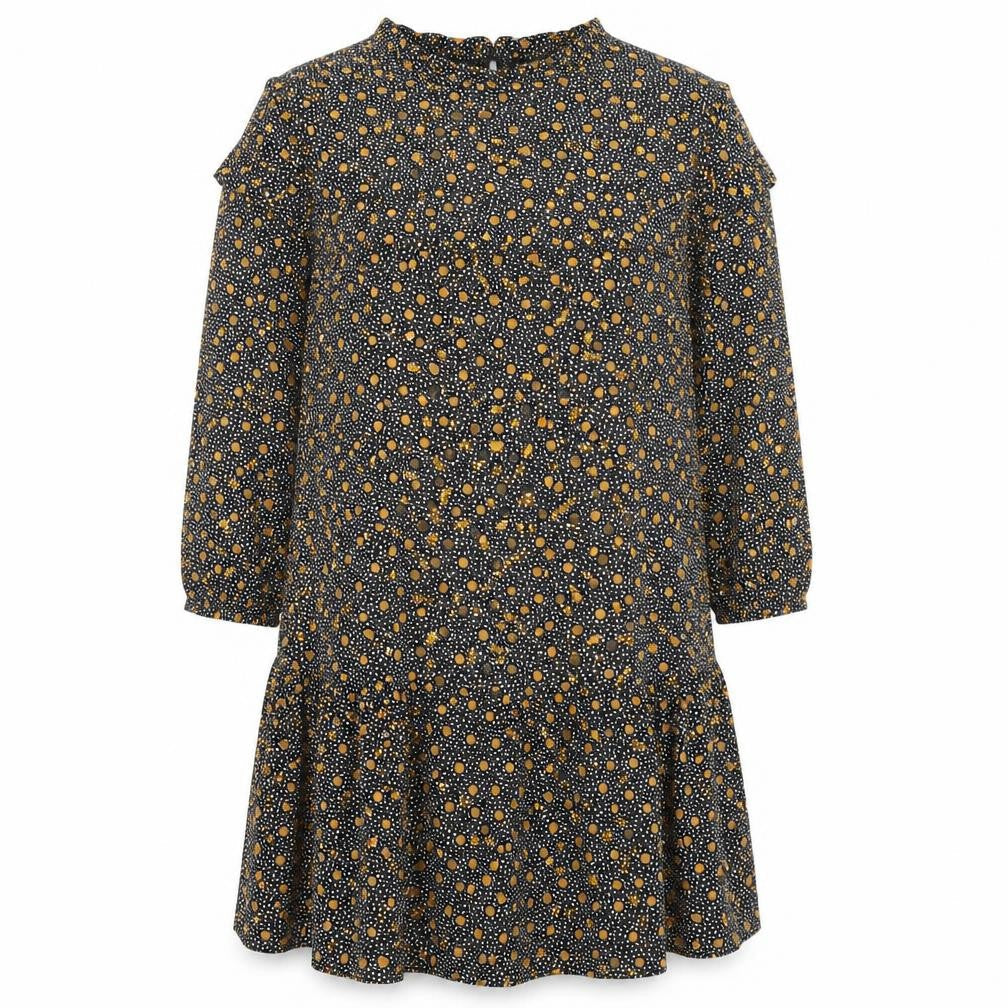 New Look Womens Black Polka Dot Viscose Shift Size 12 High Neck Button
