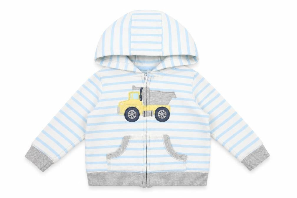 Carters Boys White Striped Jacket Size 12 Months Zip - Truck