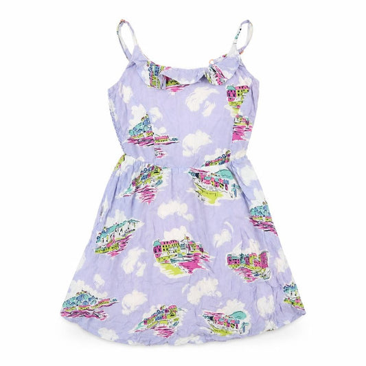 Johnnie B Girls Purple Geometric Viscose Fit & Flare Size 9-10 Years Square Neck Pullover - Seaside