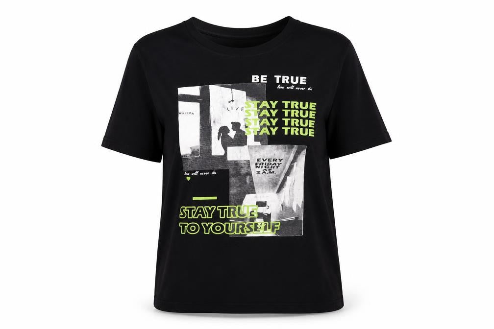 SheIn Womens Black Polyester Basic T-Shirt Size L Crew Neck - Stay True