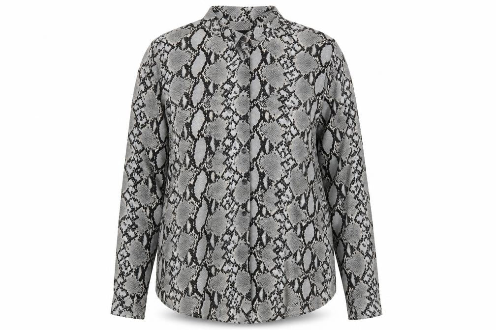 New Look Womens Grey Animal Print Polyester Basic Button-Up Size 16 Collared