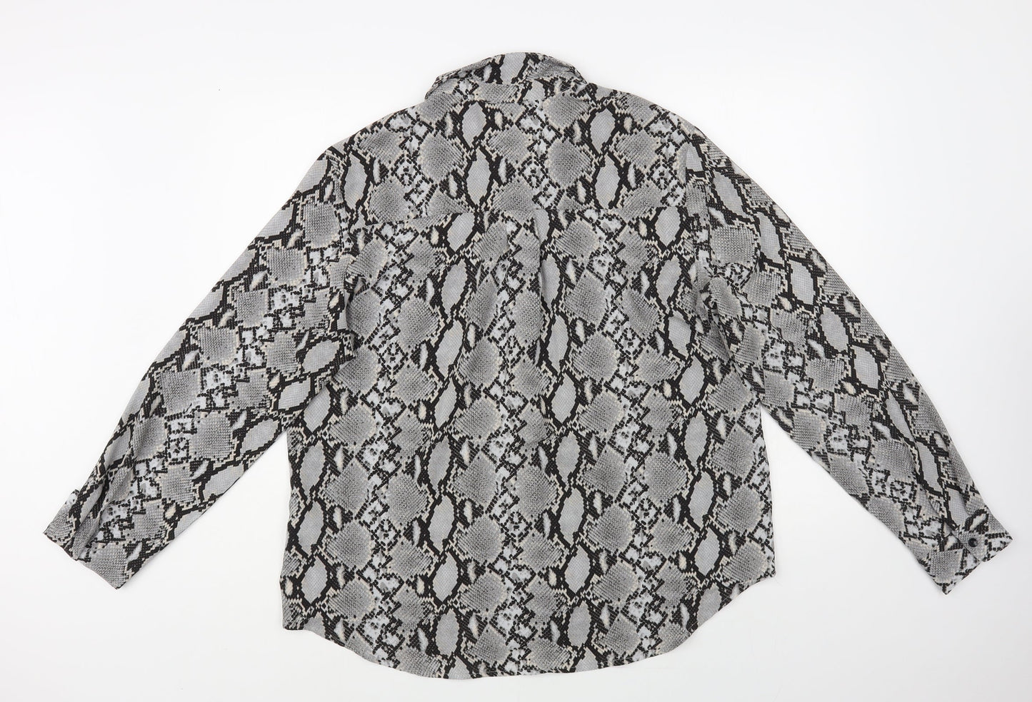 New Look Womens Grey Animal Print Polyester Basic Button-Up Size 16 Collared