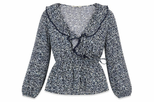F&F Womens Blue Floral Viscose Wrap Blouse Size 10 Collared
