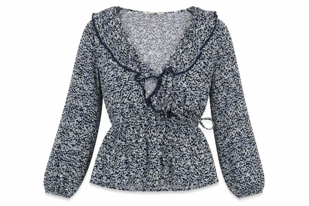 F&F Womens Blue Floral Viscose Wrap Blouse Size 10 Collared