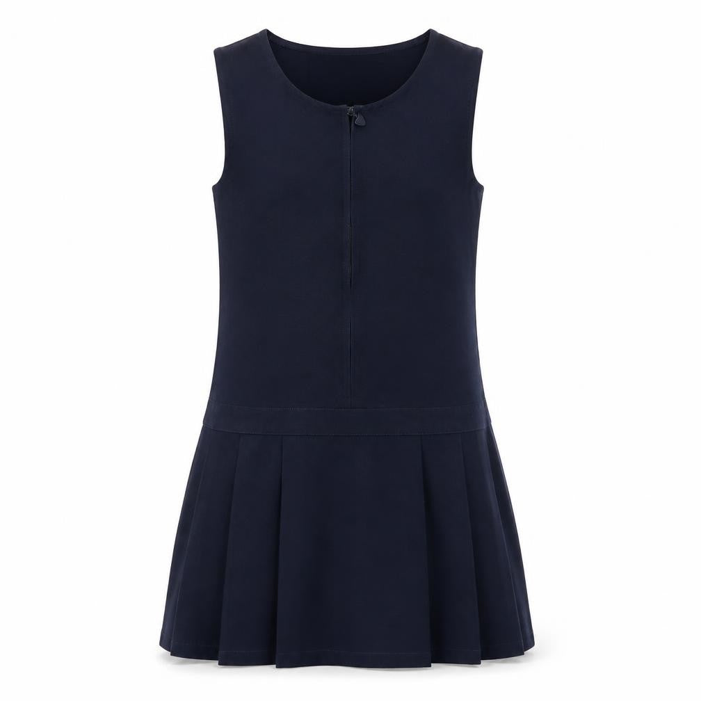 Marks & Spencer Girls Blue Polyester Pinafore/Dungaree Dress Size 9-10 Years Round Neck Zip - Schoolwear