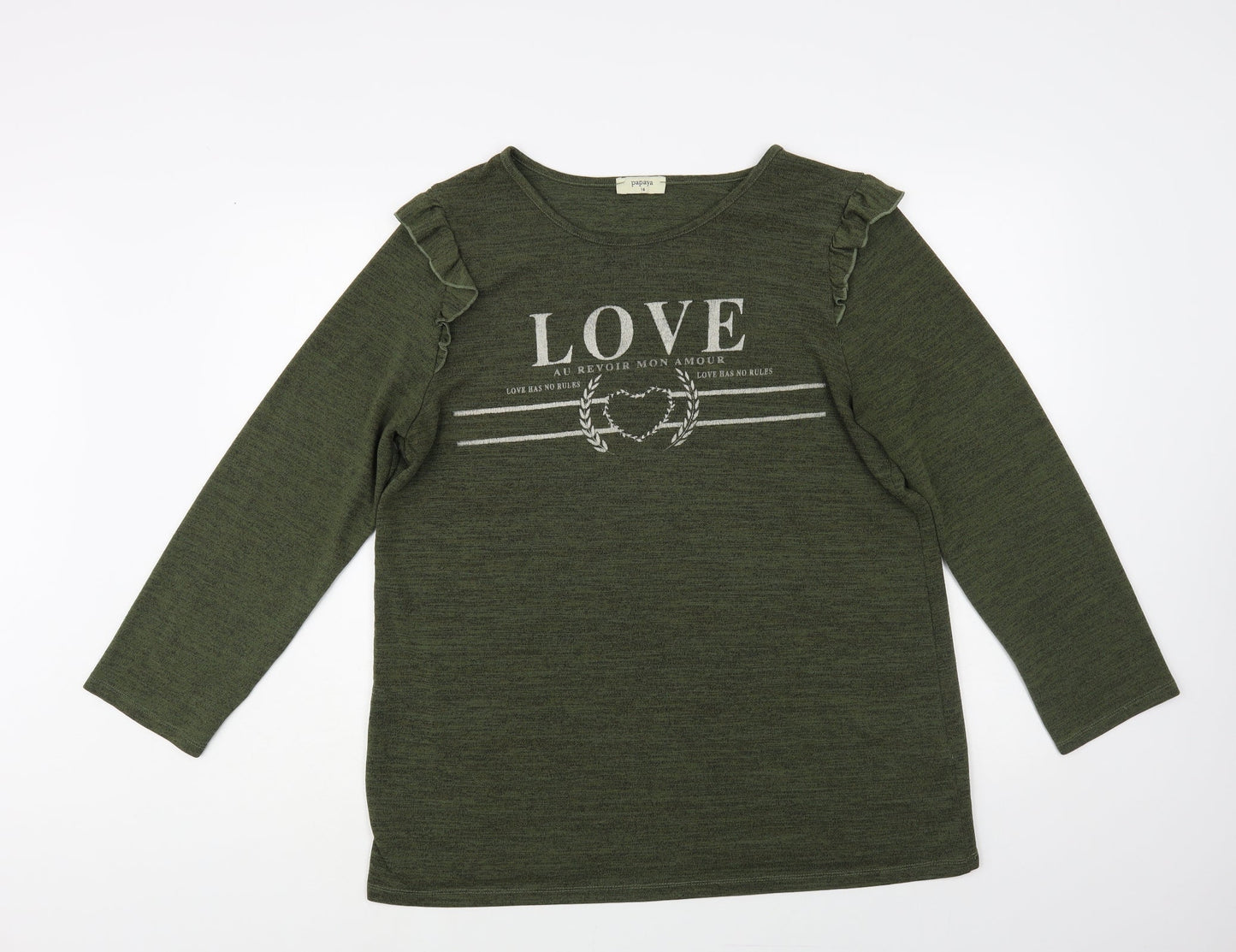 Papaya Womens Green Boat Neck Polyester Pullover Jumper Size 16 - Love