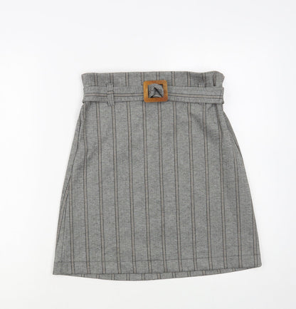 Mango Womens Grey Herringbone Polyester A-Line Skirt Size S Buckle