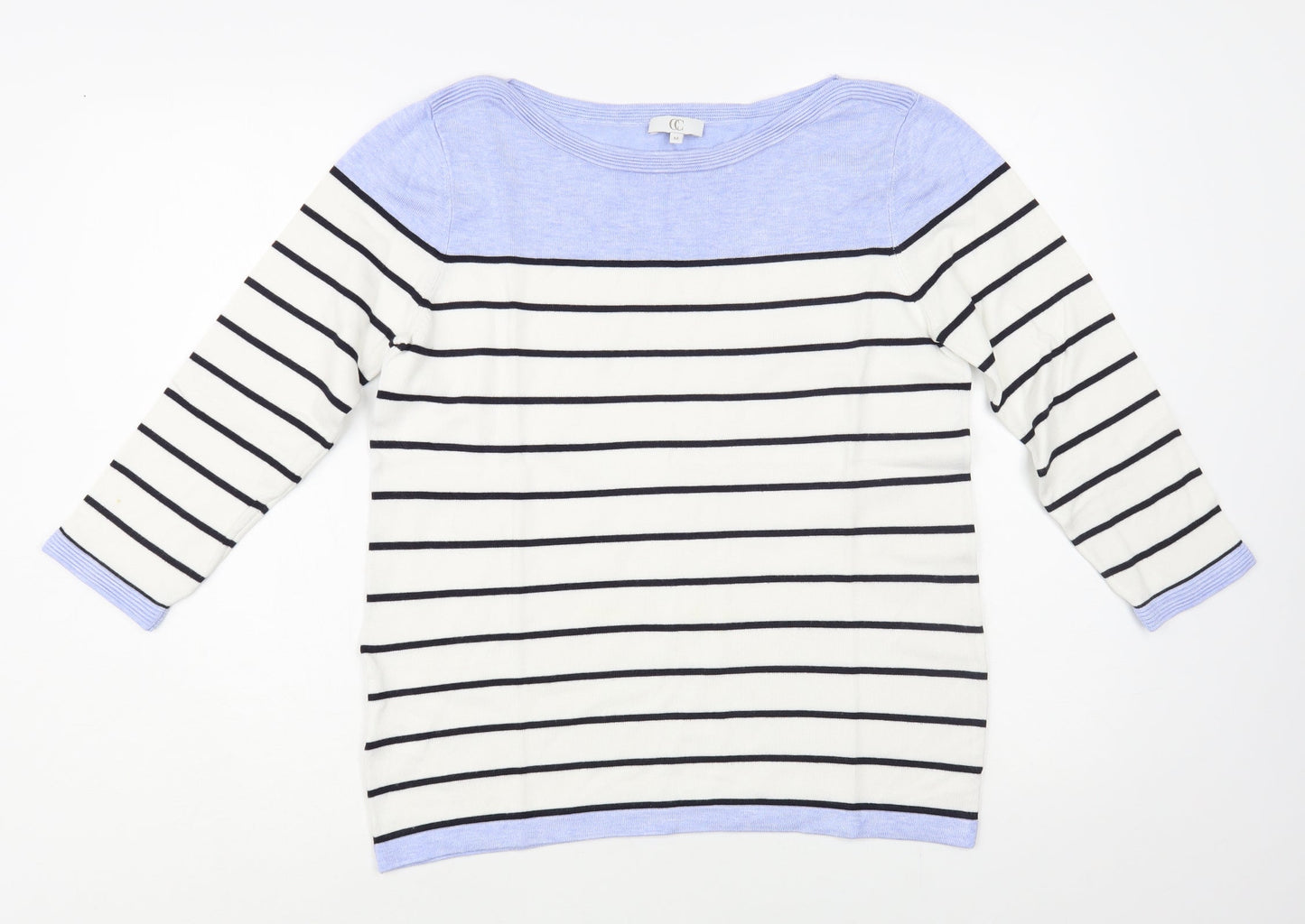 CC Womens White Boat Neck Striped Viscose Pullover Jumper Size M
