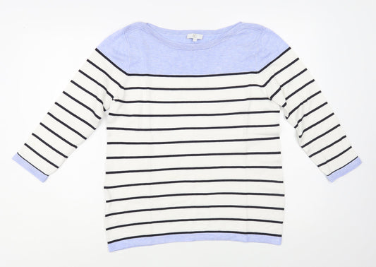 CC Womens White Boat Neck Striped Viscose Pullover Jumper Size M