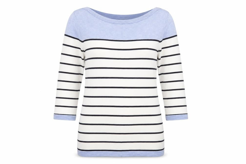 Country Casuals Womens White Boat Neck Striped Viscose Pullover Jumper Size M